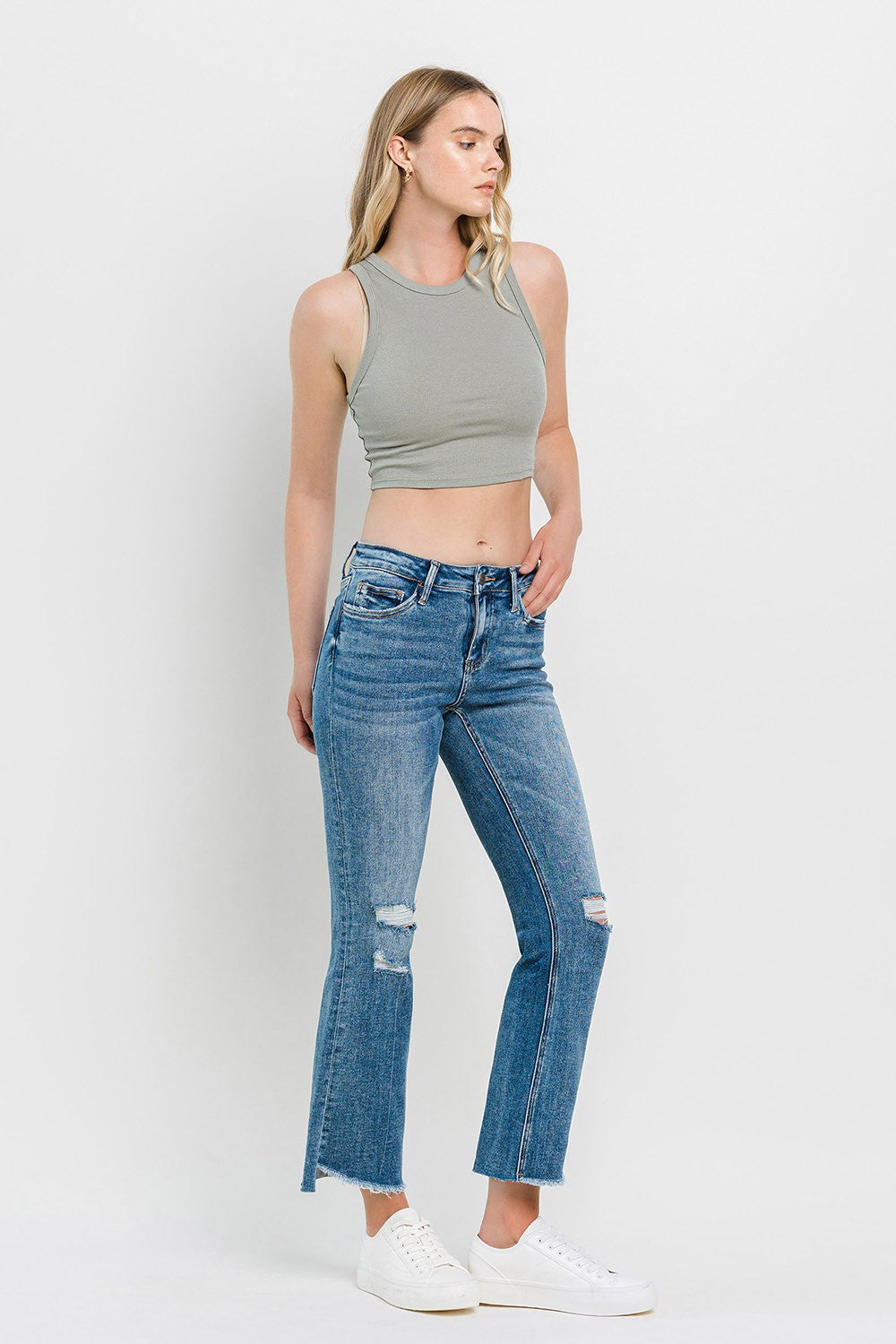 Vervet by Flying Monkey Mid Rise Distressed Cropped Flare Jeans - Trendy Denim for Women