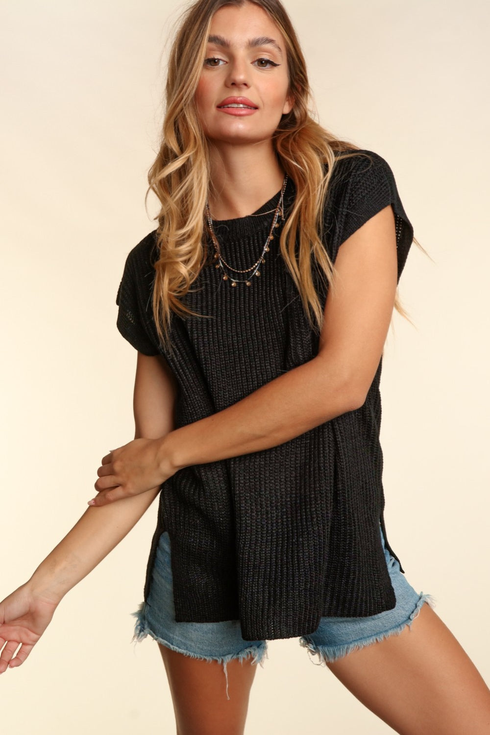 Haptics Women's Pocketed Round Neck Cap Sleeve Knit Top - Versatile Spring & Summer Essential