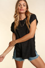 Haptics Women's Pocketed Round Neck Cap Sleeve Knit Top - Versatile Spring & Summer Essential