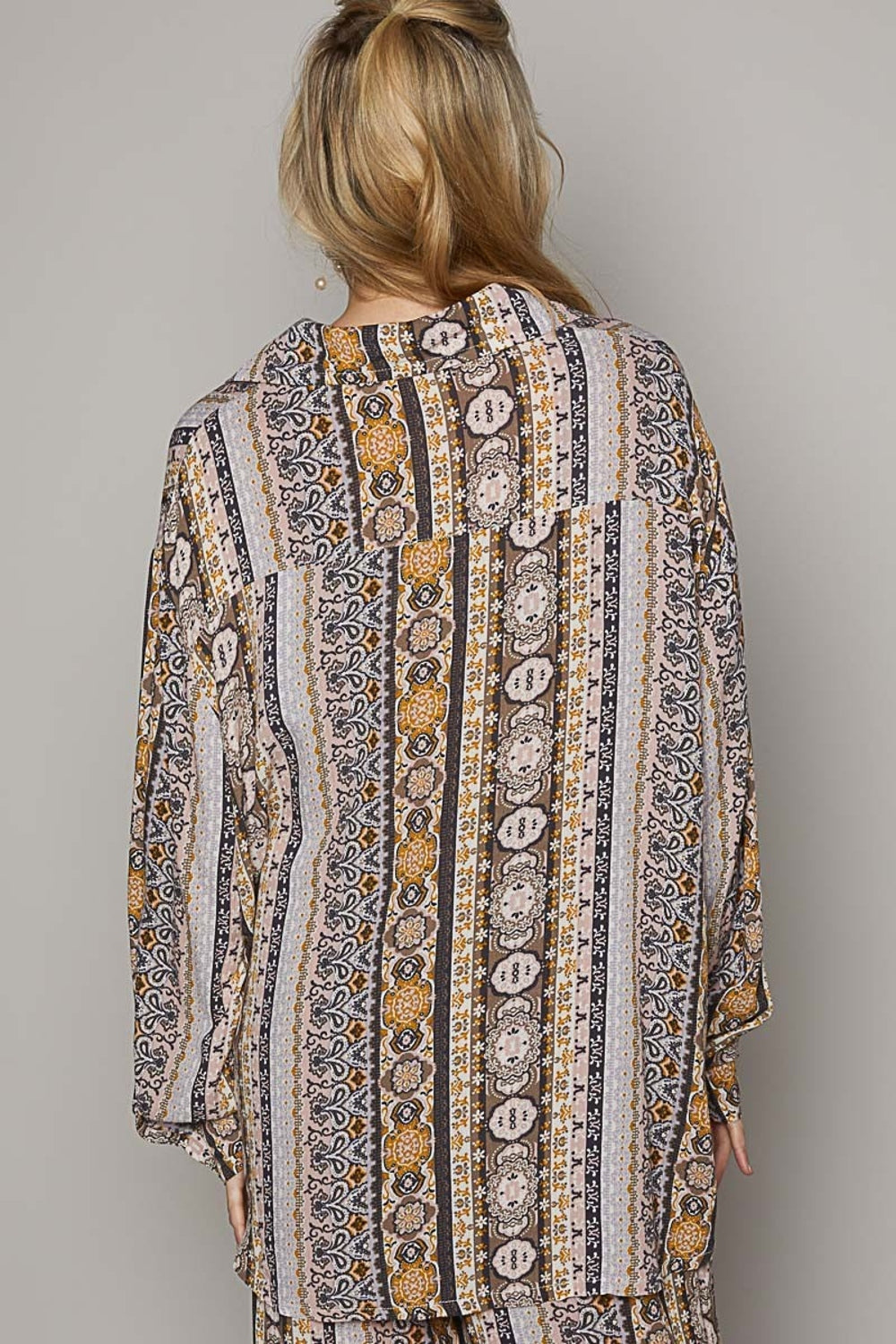 POL Long Sleeve Button Down Printed Shirt - Stylish Rayon Top for Versatile Outfits