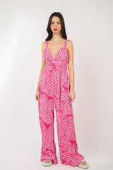 Chic Printed Pleated Jumpsuit for Women - Sleeveless Wide-Leg Design