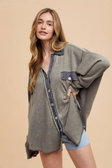 Annie Wear Women's Waffle-Knit Mineral Washed Button Down Shirt - Stylish & Versatile