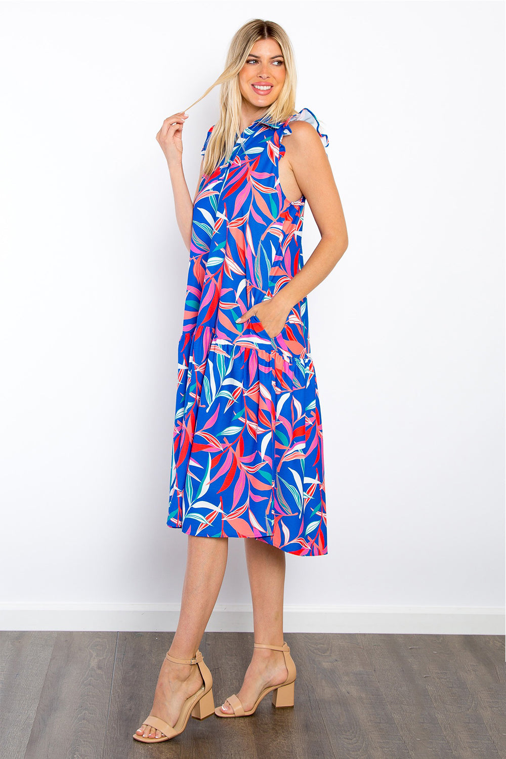Chic Ruffled Midi Dress with Convenient Pockets – Perfect for Any Occasion