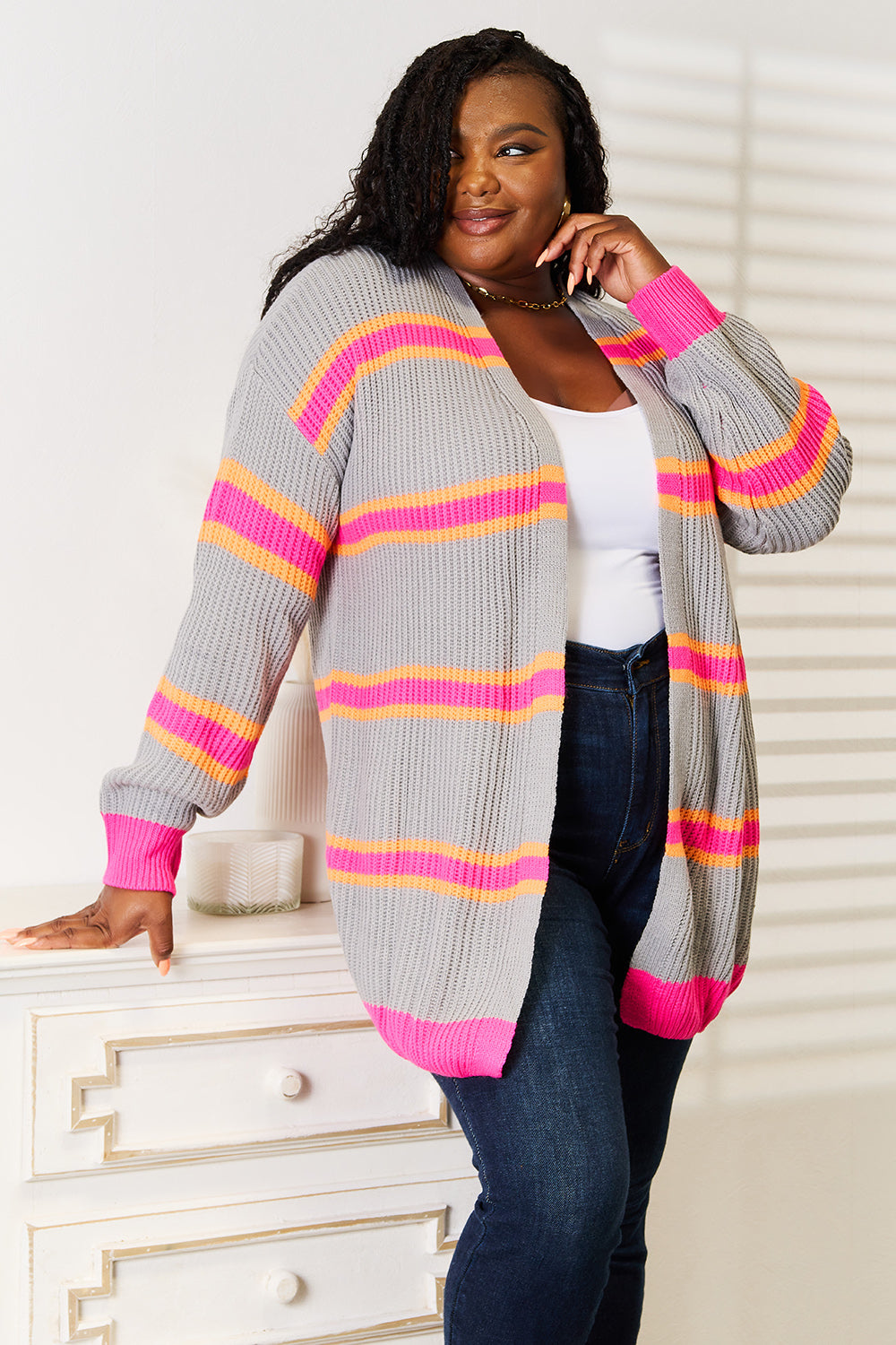 Chic Ribbed Long Sleeve Cardigan for Women - Cozy & Versatile