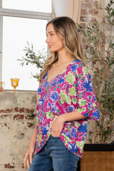 Sew In Love V-Neck Floral Half Sleeve Top - Stylish Women's Blouse