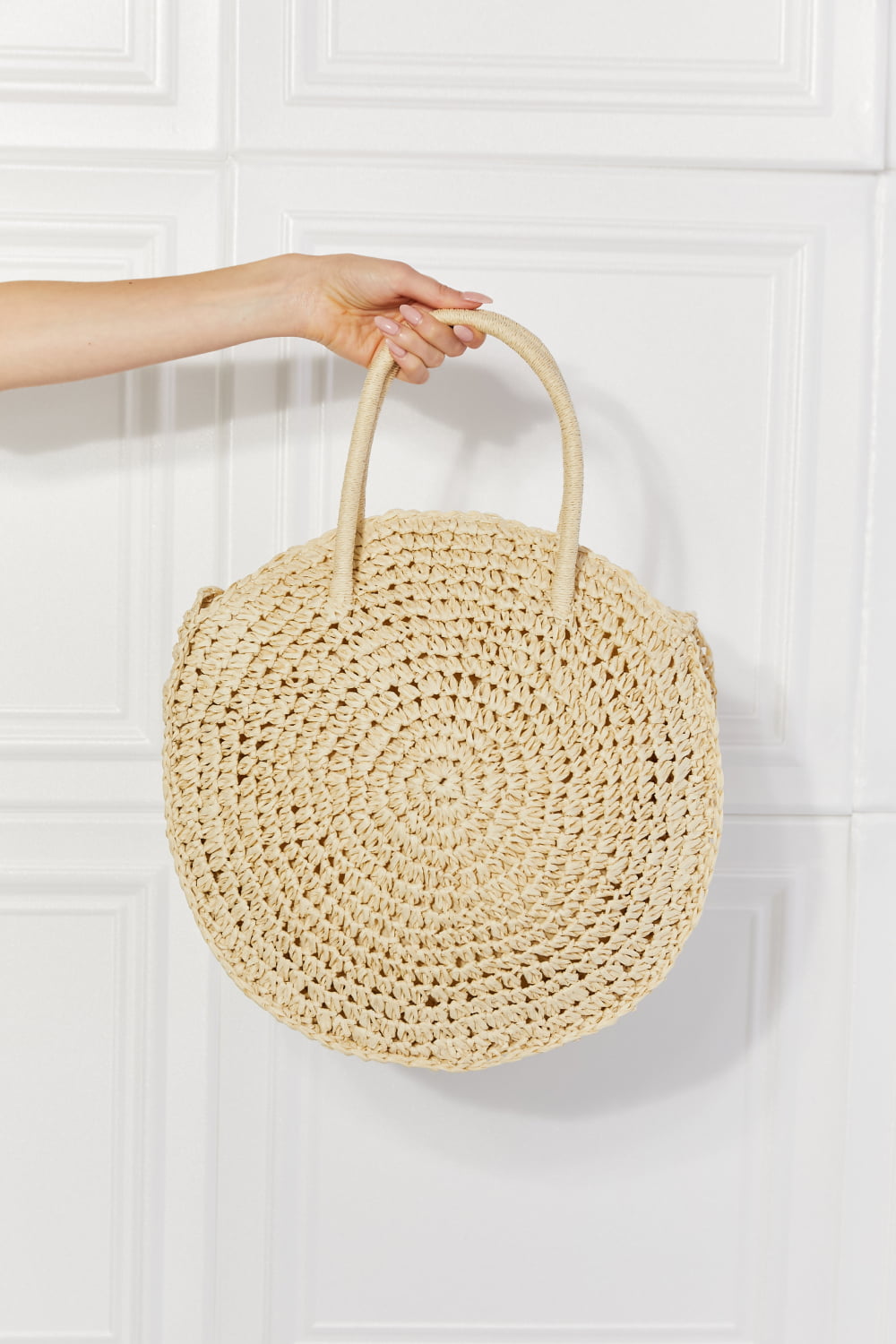 Eco-Friendly Justin Taylor Ivory Straw Rattan Handbag - Large Boho Chic
