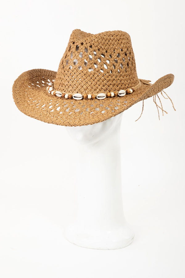 Fame Cowrie Shell Beaded String Straw Hat