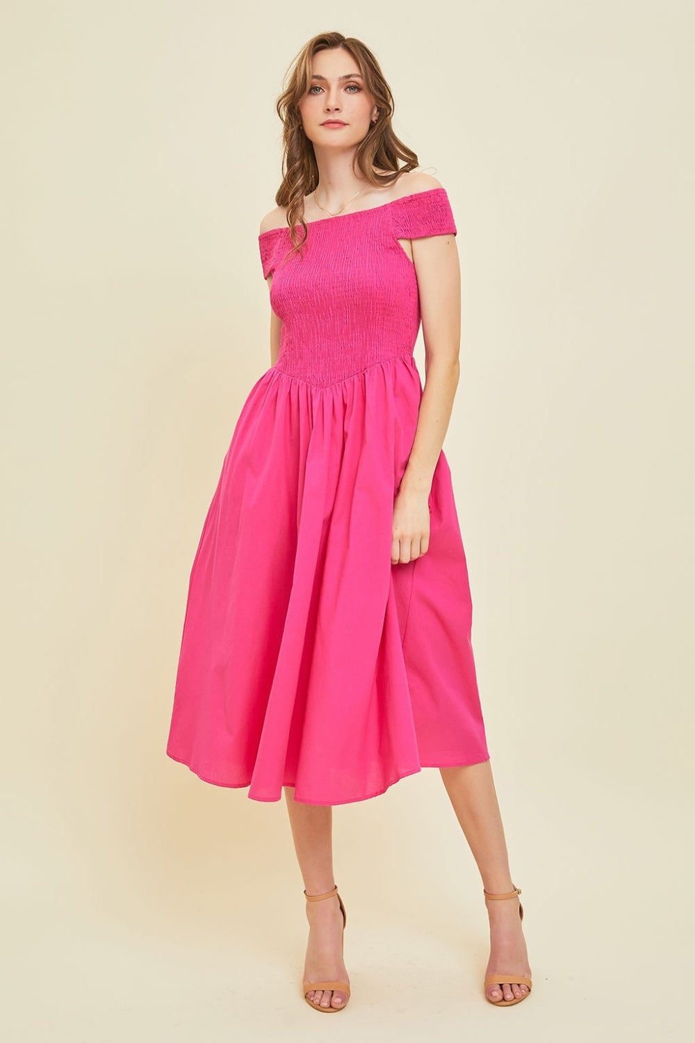 Trendy HEYSON Off-Shoulder Smocked Midi Dress - Perfect Summer Fashion
