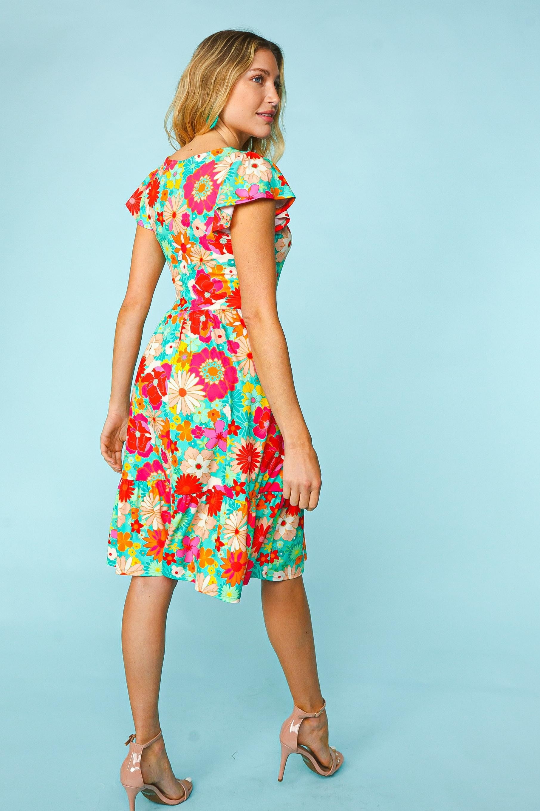 Haptics Floral Square Neck Short Sleeve Dress - Romantic & Elegant Women's Fashion