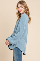 BOMBOM Women's Ribbed Long Sleeve Curved Hem T-Shirt – Stylish & Versatile