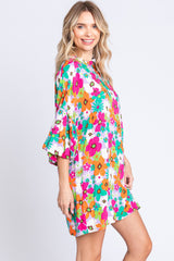GeeGee Women's Floral Lantern Sleeve Mini Dress - Romantic Round Neck