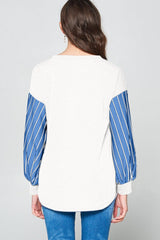 Super Lady French Terry Striped Long Sleeve Top - Chic Comfort for Every Season