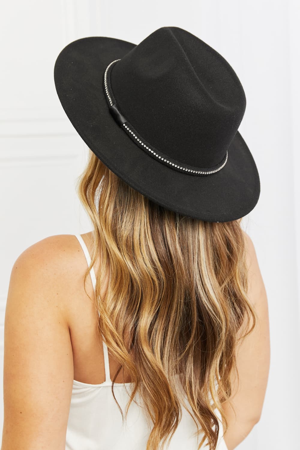 Fame Bring It Back Fedora Hat - Classic Black Fedora with Rhinestone Detailing