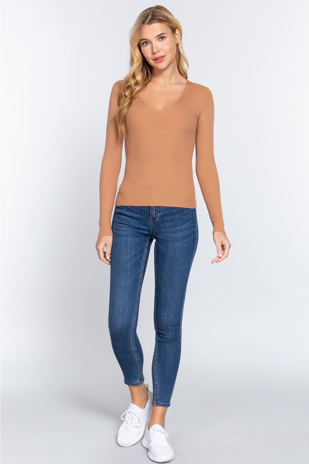 Stylish Viscose Rib Knit V-Neck Top | Essential Versatile Wardrobe Piece