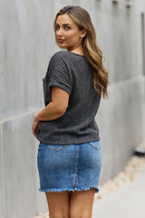 e.Luna Full Size Gray Chunky Knit Short Sleeve Top - Chic & Casual Women's Apparel