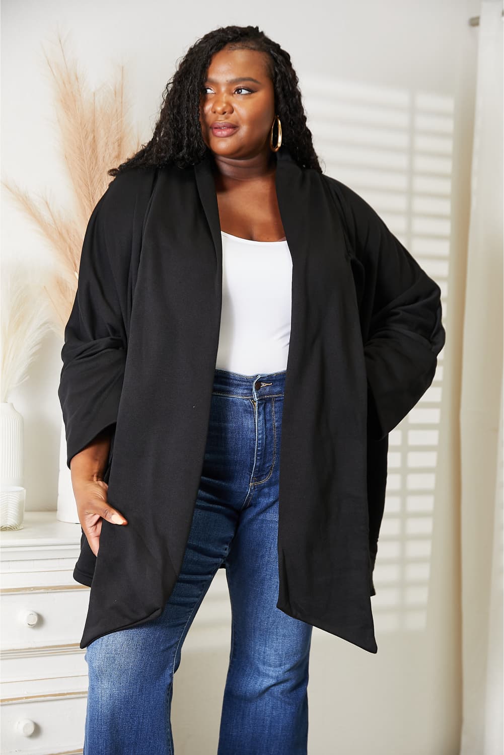 HEYSON Women's Full Size Cardigan with Elegant Scarf Design - Versatile & Stylish