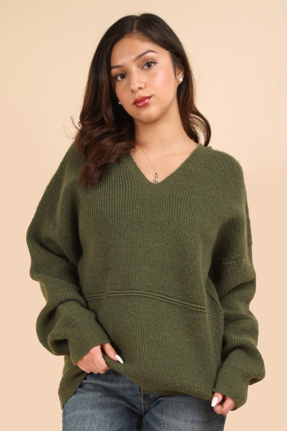 VERY J Seam Detail Drop Shoulder Hooded Sweater - Chic & Comfortable Cotton Blend