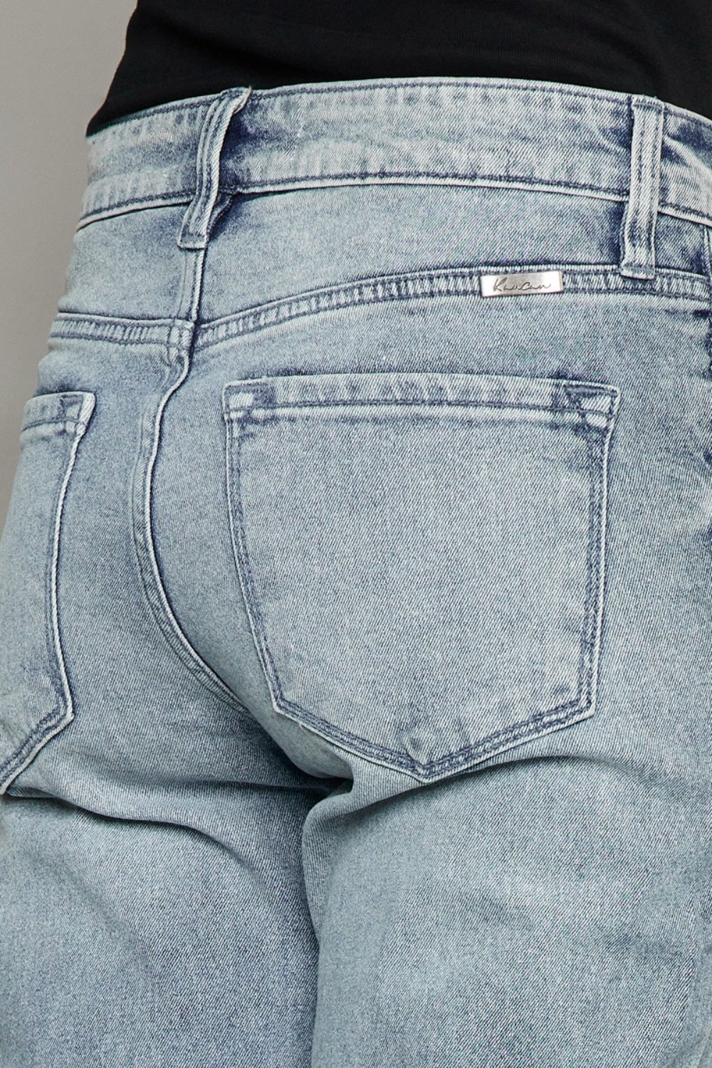 Kancan Women's High Waist Button Fly Jeans - Vintage Raw Hem Cropped Straight