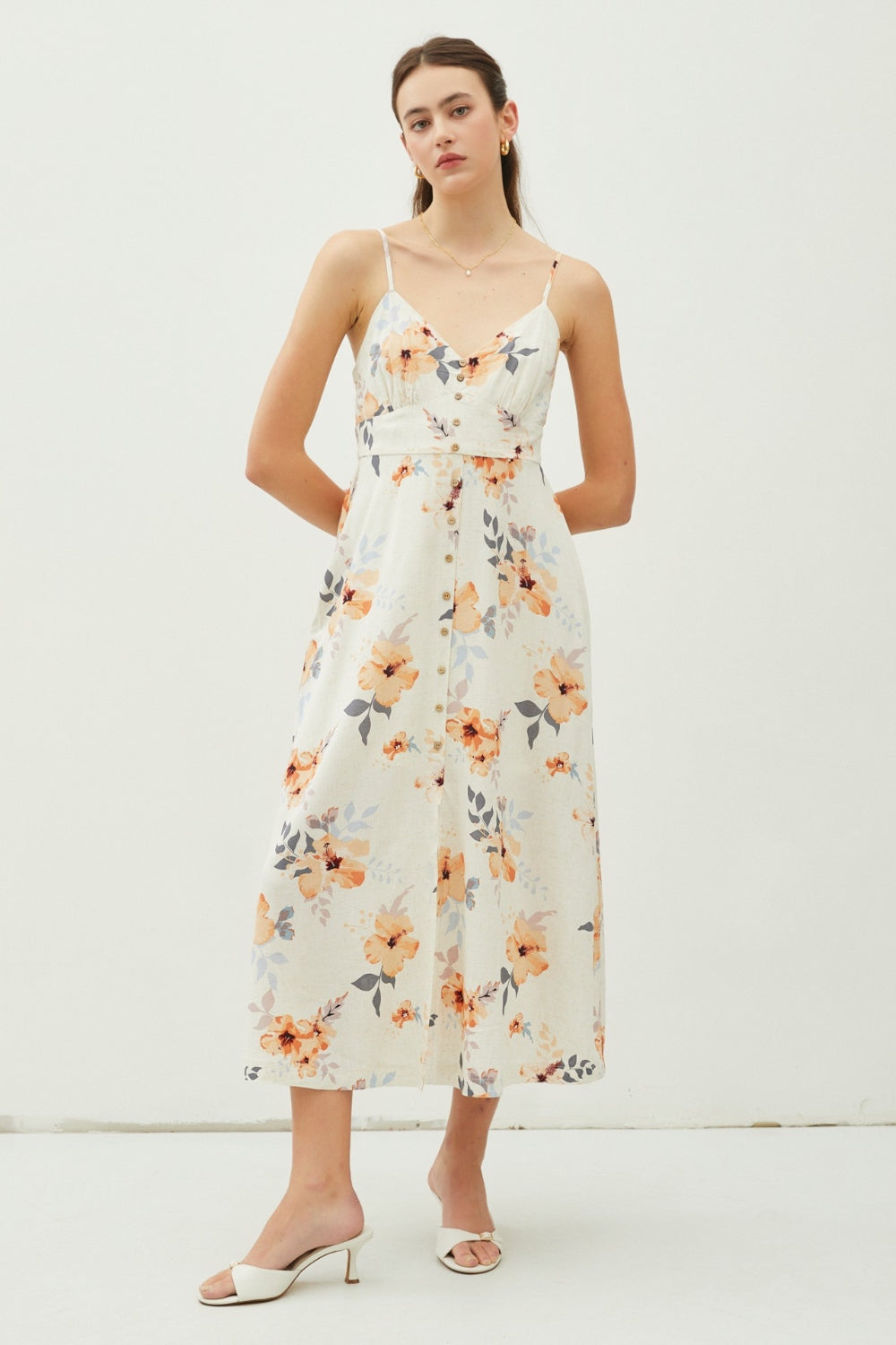 Chic Floral Button Down Cami Midi Dress for Women
