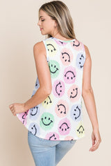 BOMBOM Smiley Face Round Neck Tank Top – Cute & Comfortable Casual Wear