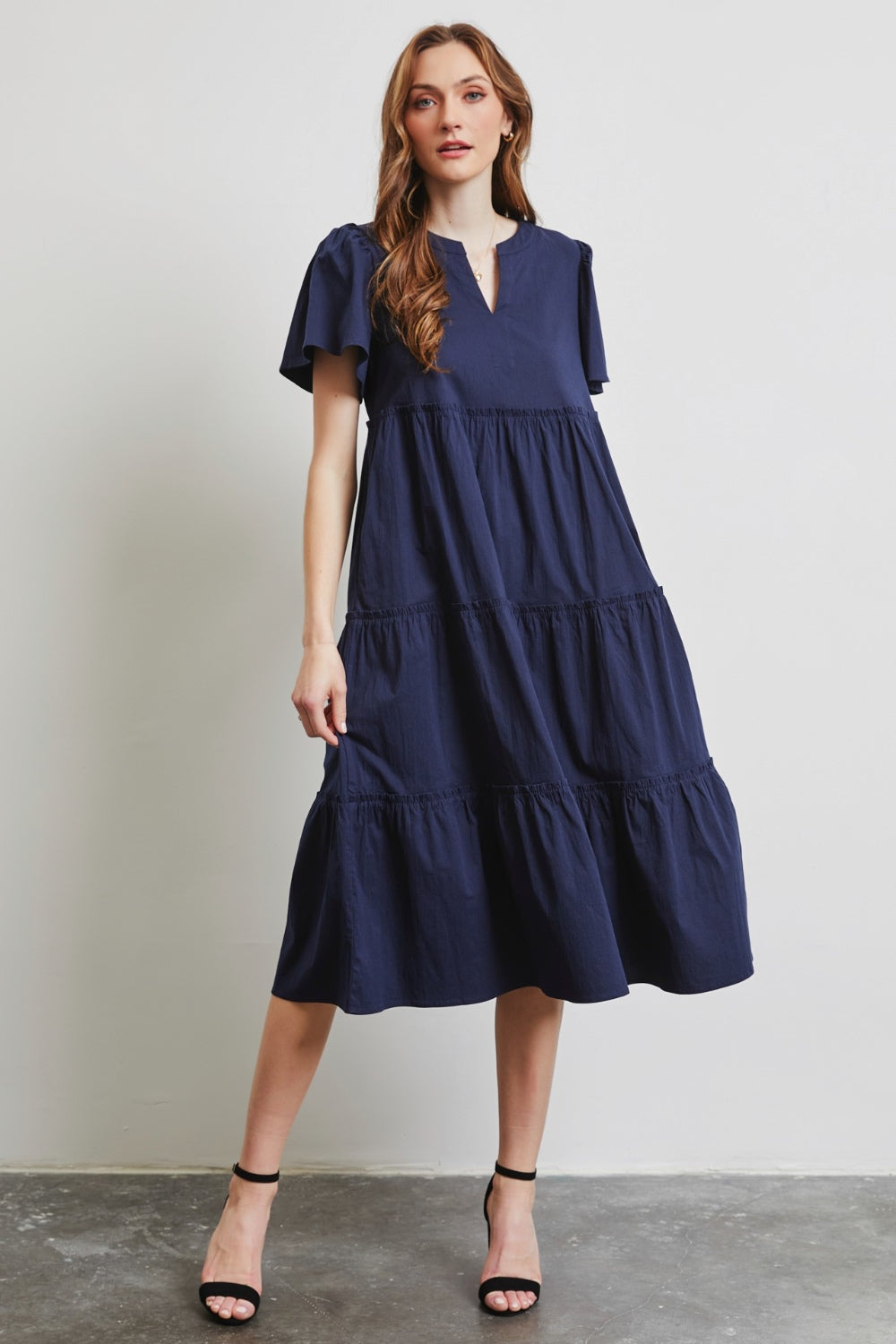 Elegant HEYSON Cotton Poplin Ruffled Tiered Midi Dress for Any Occasion