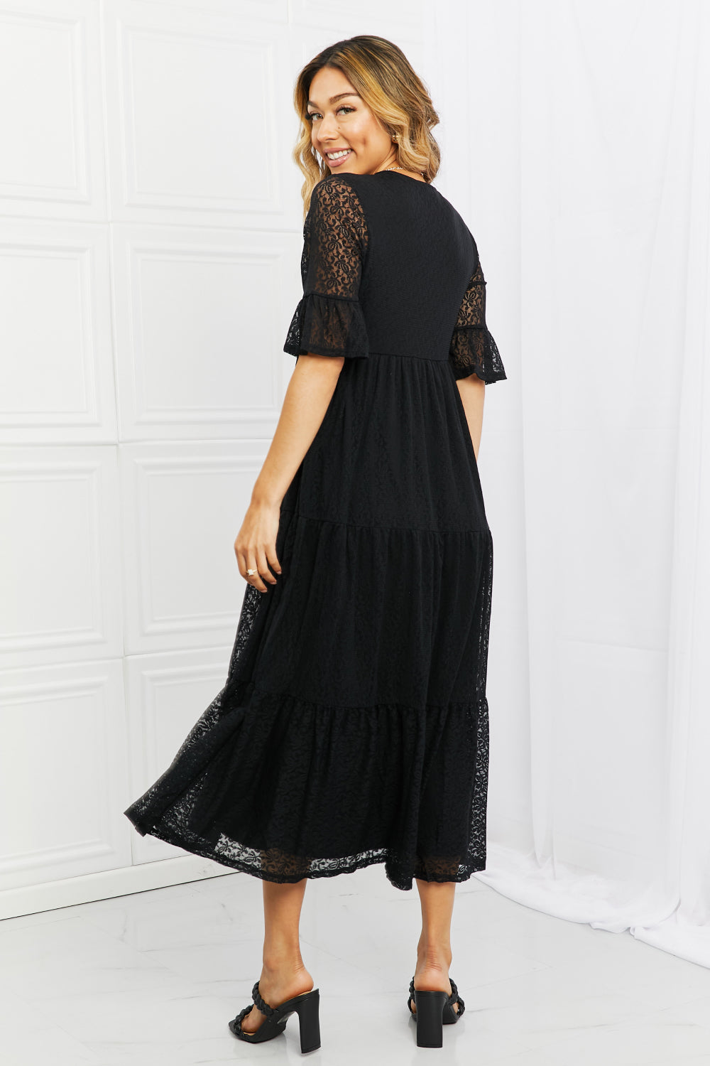 P & Rose Lovely Lace Full Size Tiered Midi Dress - Elevate Your Style