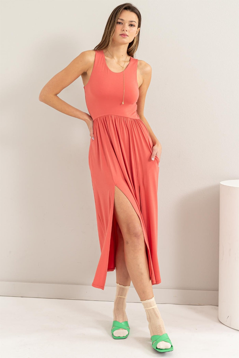 HYFVE Chic Sleeveless Slit Midi Dress - Effortless Style & Versatility