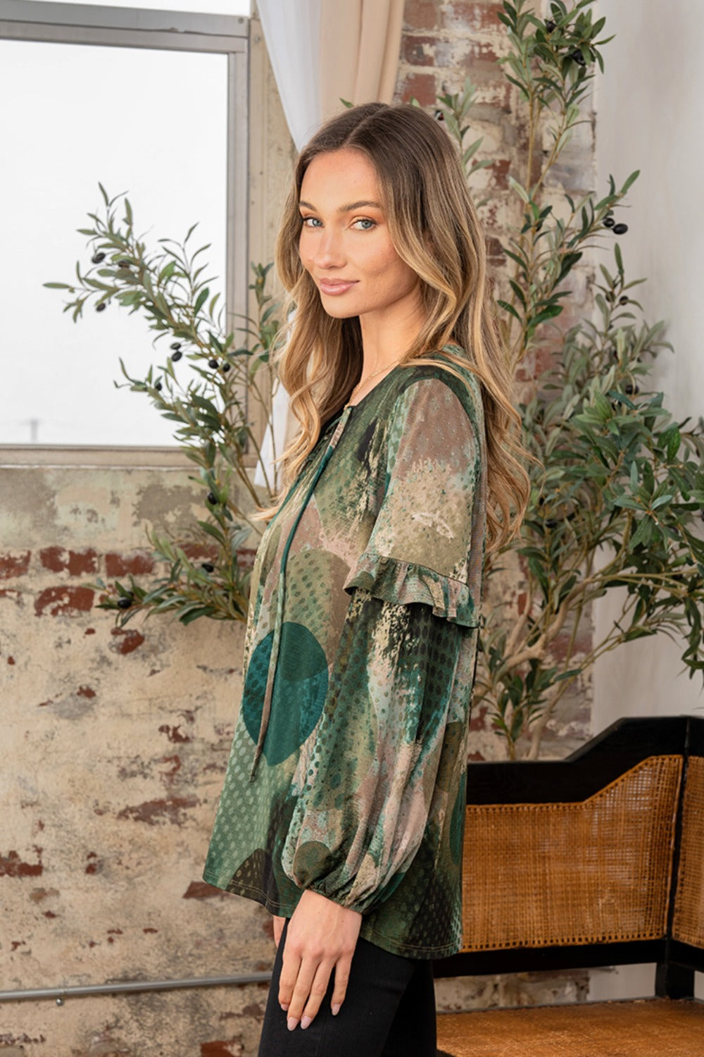 Chic Snakeskin Print Ruffle Long Sleeve Top - Versatile Fashion by NK Wears