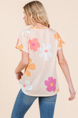 BOMBOM Women's Floral Print Short Sleeve T-Shirt - Casual & Comfortable