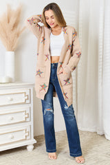Chic Star Pattern Open Front Longline Cardigan - Versatile Layering Essential
