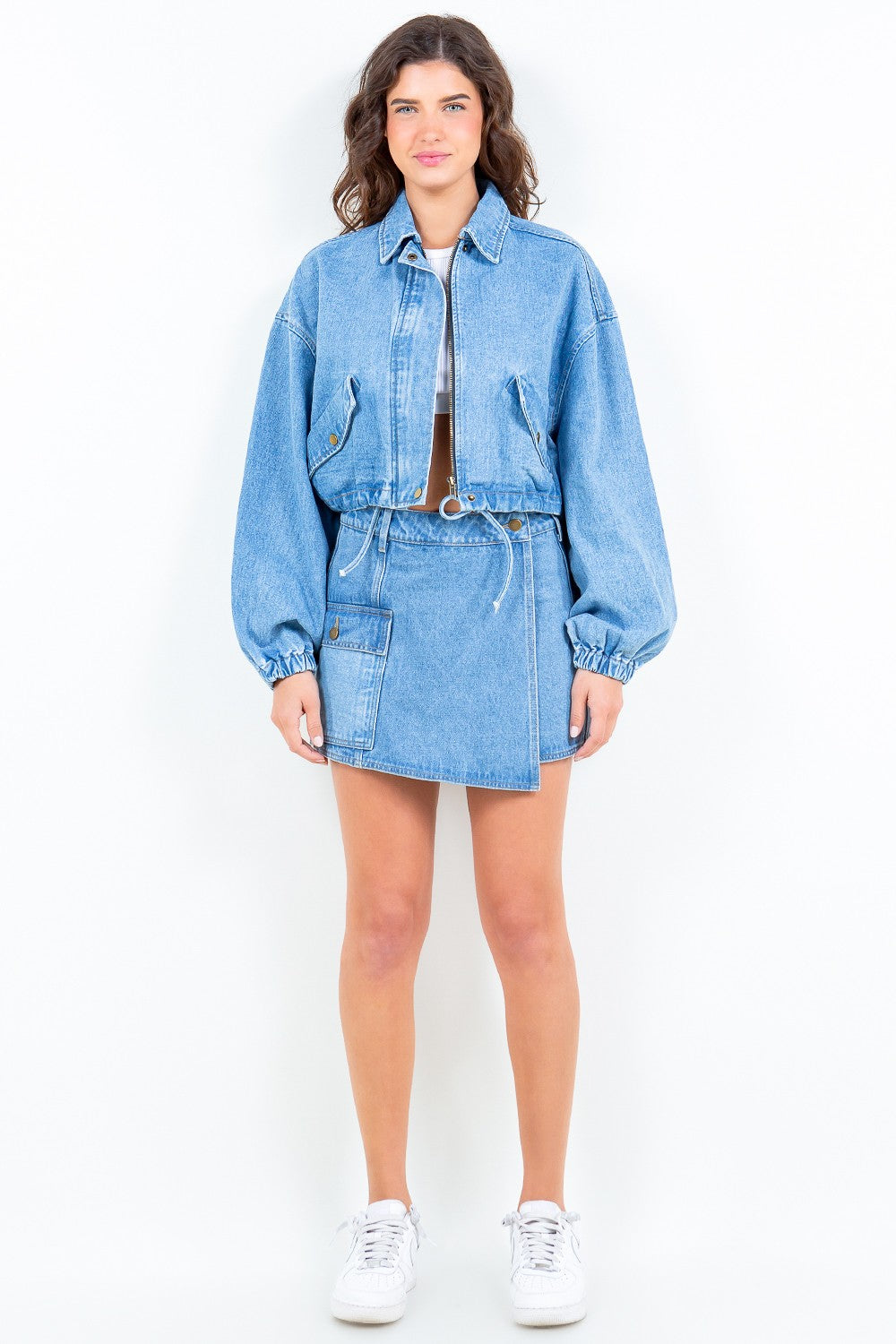American Bazi Cargo Pocket Denim Skort - Trendy Mini Length with Button Waist