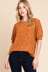 Elegant BOMBOM Textured Floral Pattern Top - Versatile & Chic