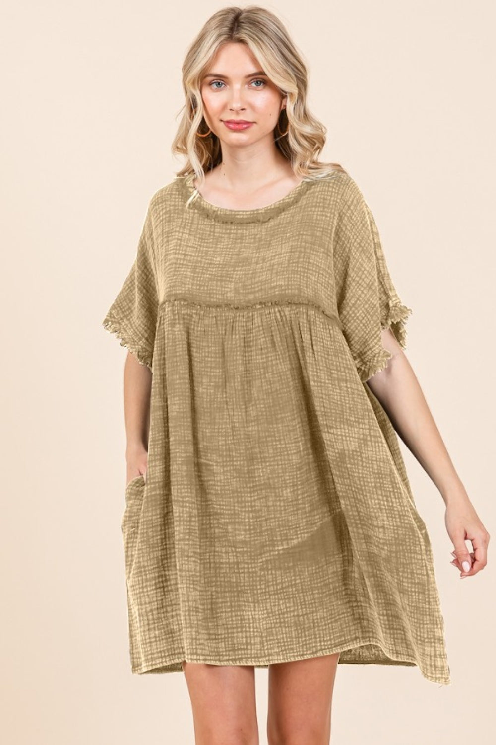Culture Code Textured Babydoll Dress with Pockets - Feminine Style & Comfort