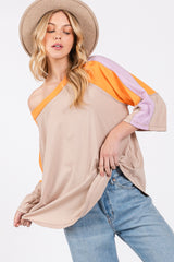 Trendy Color Block Curved Hem Cotton T-Shirt by SAGE + FIG