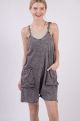 VERY J V-Neck Sleeveless Washed Romper - Versatile & Stylish Cotton Outfit
