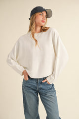Mable Women's Cropped Sweater with Round Neck and Dolman Sleeves