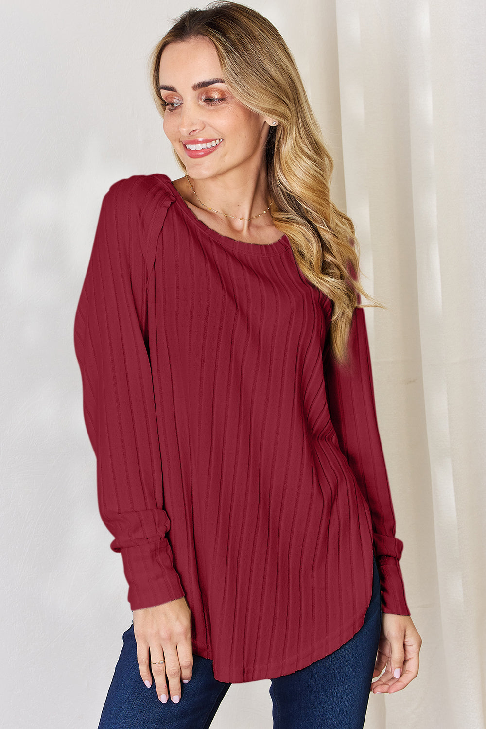 Trendy Full Size Ribbed Round Neck Slit T-Shirt for Women | Basic Bae Collection