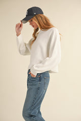 Mable Women's Cropped Sweater with Round Neck and Dolman Sleeves