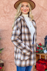 And The Why Plaid Hooded Shacket - Stylish Open Front Layer