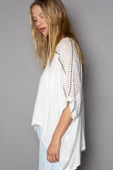 POL Oversize V-Neck Crochet Lace Studded Top - Trendy & Elegant Women's Fashion