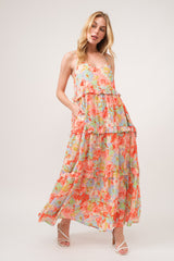 Elegant Floral Ruffled Tiered Maxi Dress with Adjustable Straps