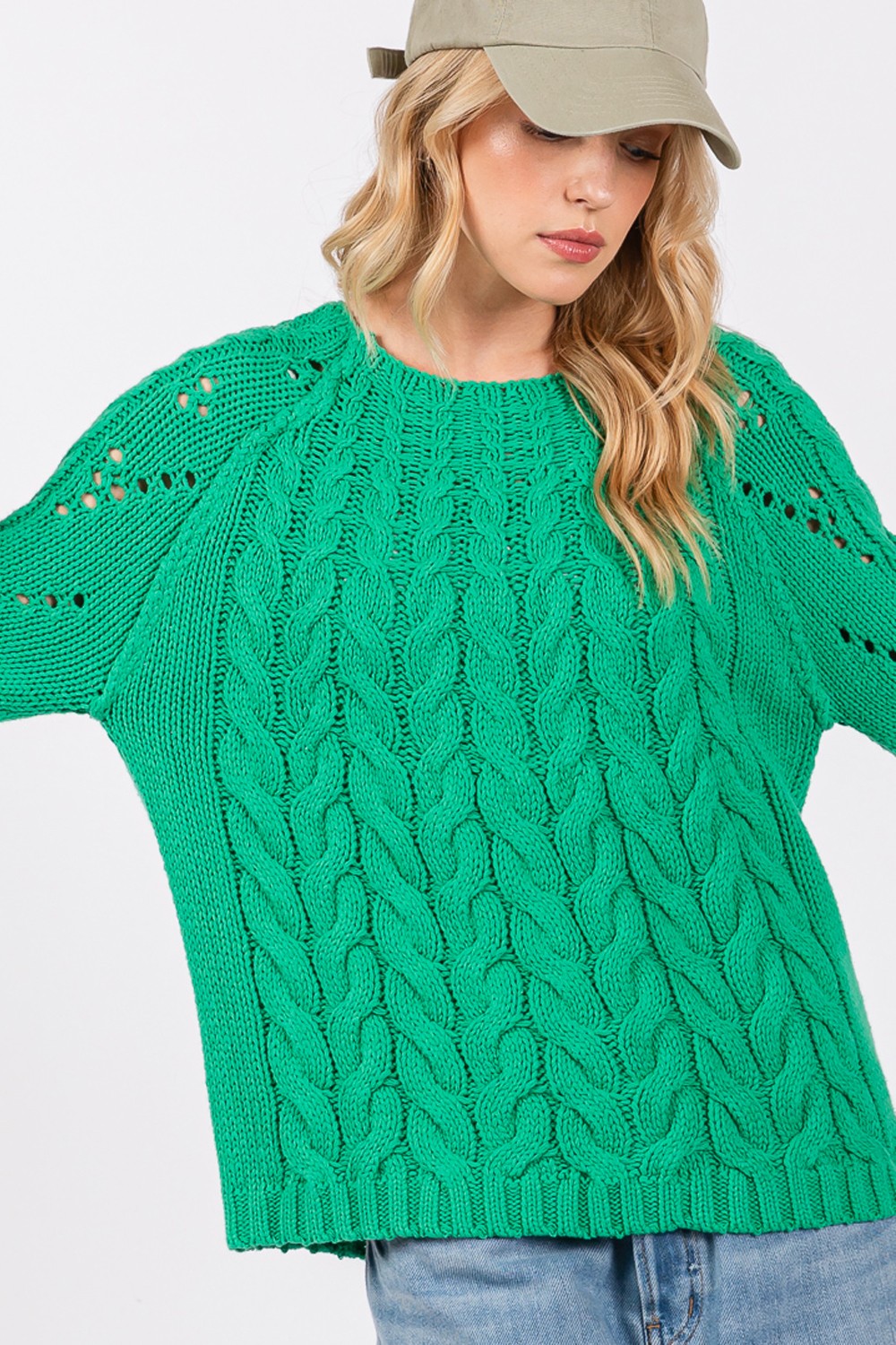 SAGE + FIG Women's Oversized Cable-Knit Long Sleeve Sweater with Ribbed Cuffs