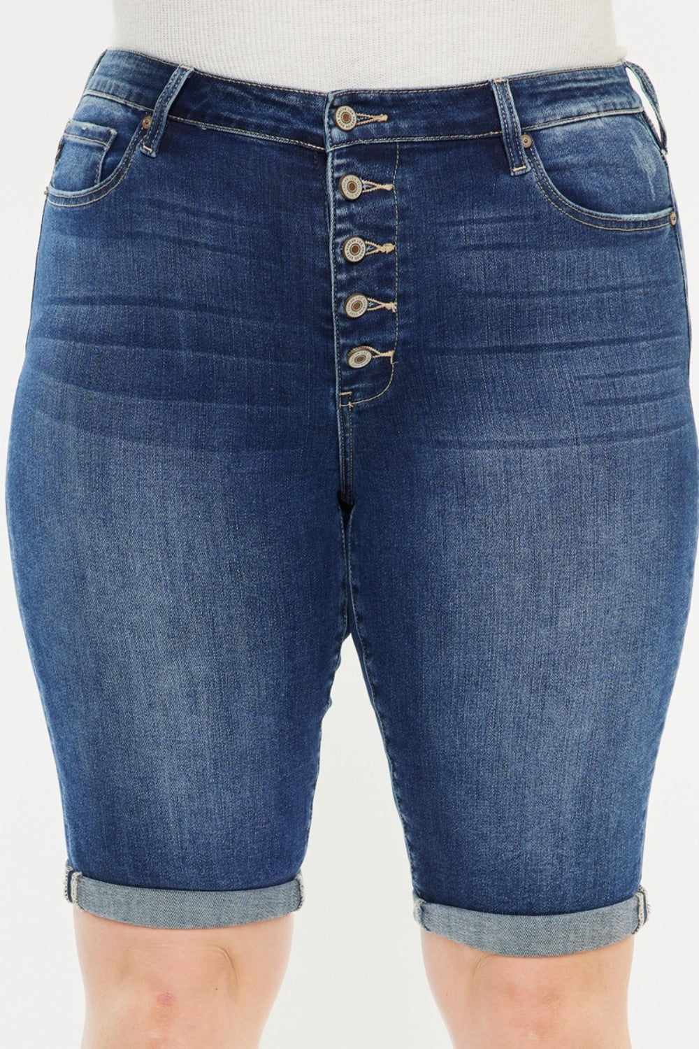 Kancan Full Size Cat's Whiskers Button Fly High-Stretch Denim Shorts