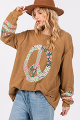 SAGE + FIG Peace Applique Patch Cotton Long Sleeve Top - Comfortable Casual Style