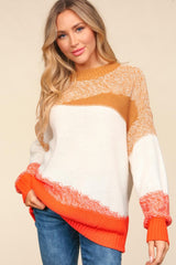 Haptics Color Block Long Sleeve Sweater - Trendy Oversized Acrylic Knit