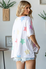 HOPELY Full Size Multi-Colored Star Print T-Shirt - Fun & Whimsical Design, Made in USA