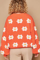 POL Daisy Pattern Oversized Drop Shoulder Sweater - Trendy Floral Knitwear