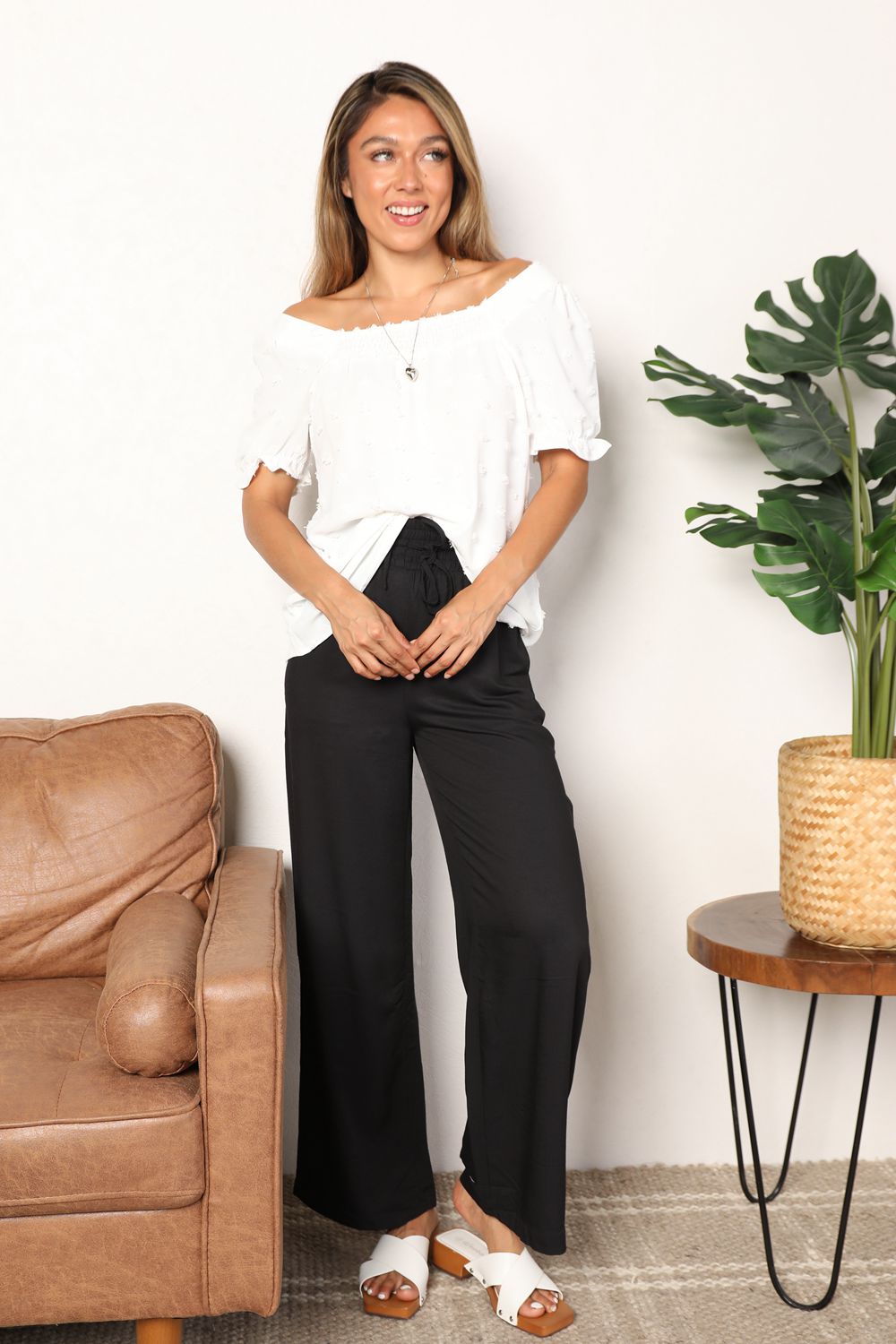 Swiss Dot Puff Sleeve Square Neck Blouse - Feminine & Trendy Style