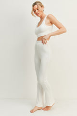 Kimberly C Cozy Waffle Tank & High Waist Flare Pants Lounge Set