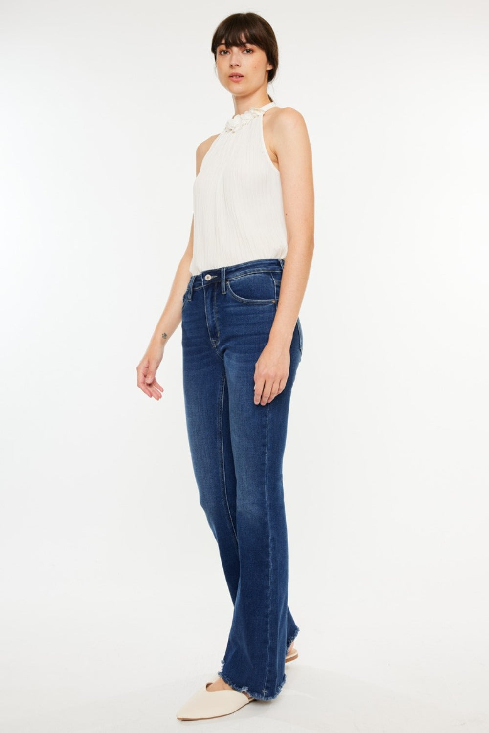 Kancan Cat's Whiskers Raw Hem Flare Jeans - Stylish Flare Denim with Edgy Raw Hem